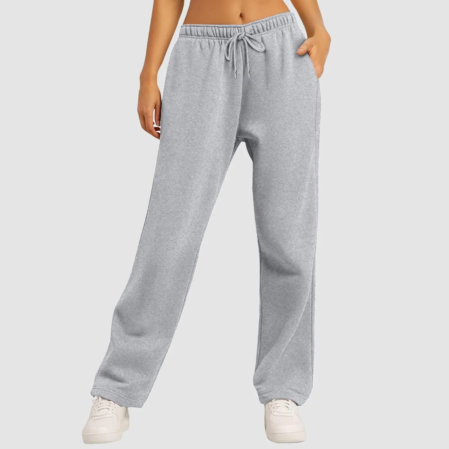 Women's Fleece Lined Sweatpants Baggy Wide Straight Leg Pants High Waist Joggers Drawstring Sweat Pants with Pockets