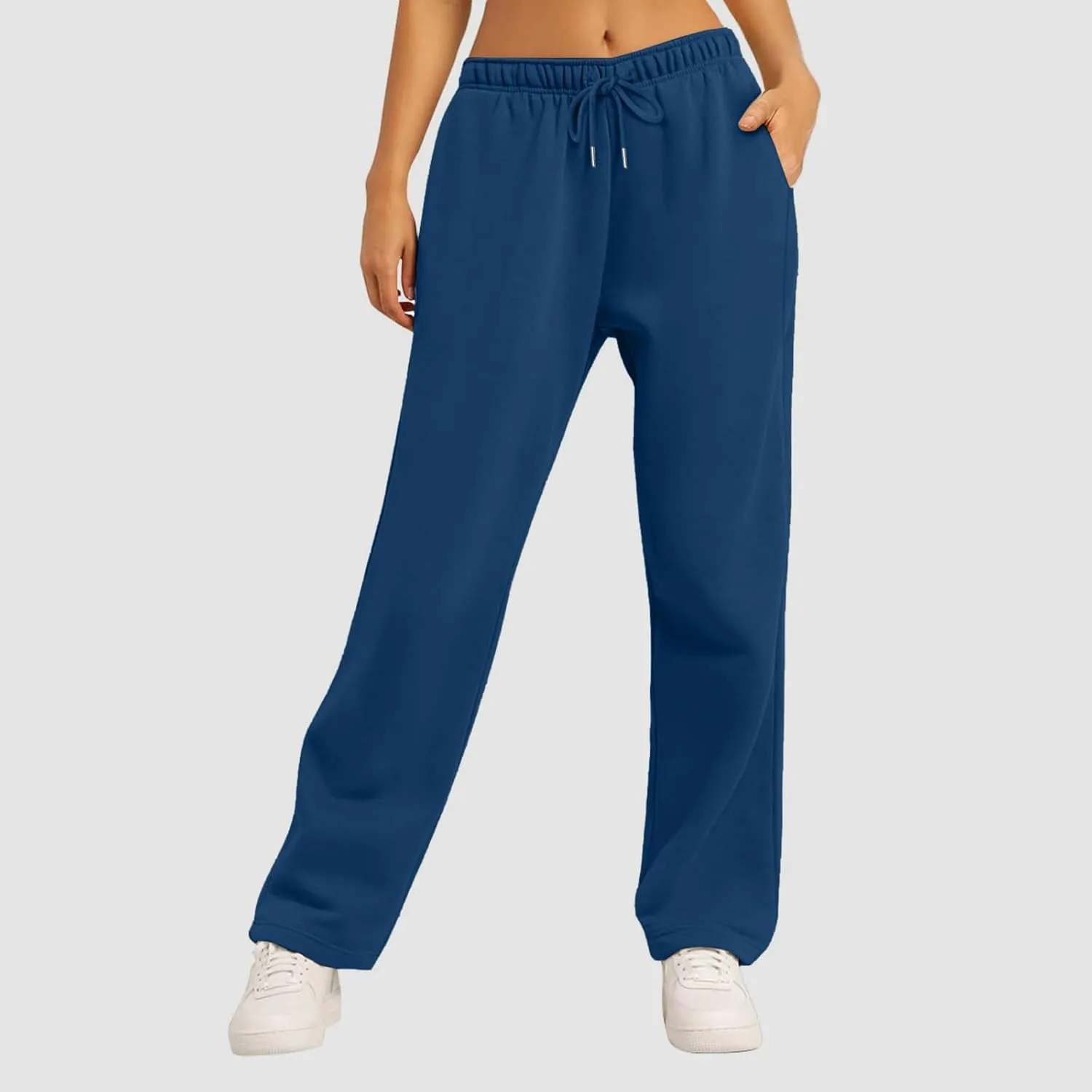 Women's Fleece Lined Sweatpants Baggy Wide Straight Leg Pants High Waist Joggers Drawstring Sweat Pants with Pockets