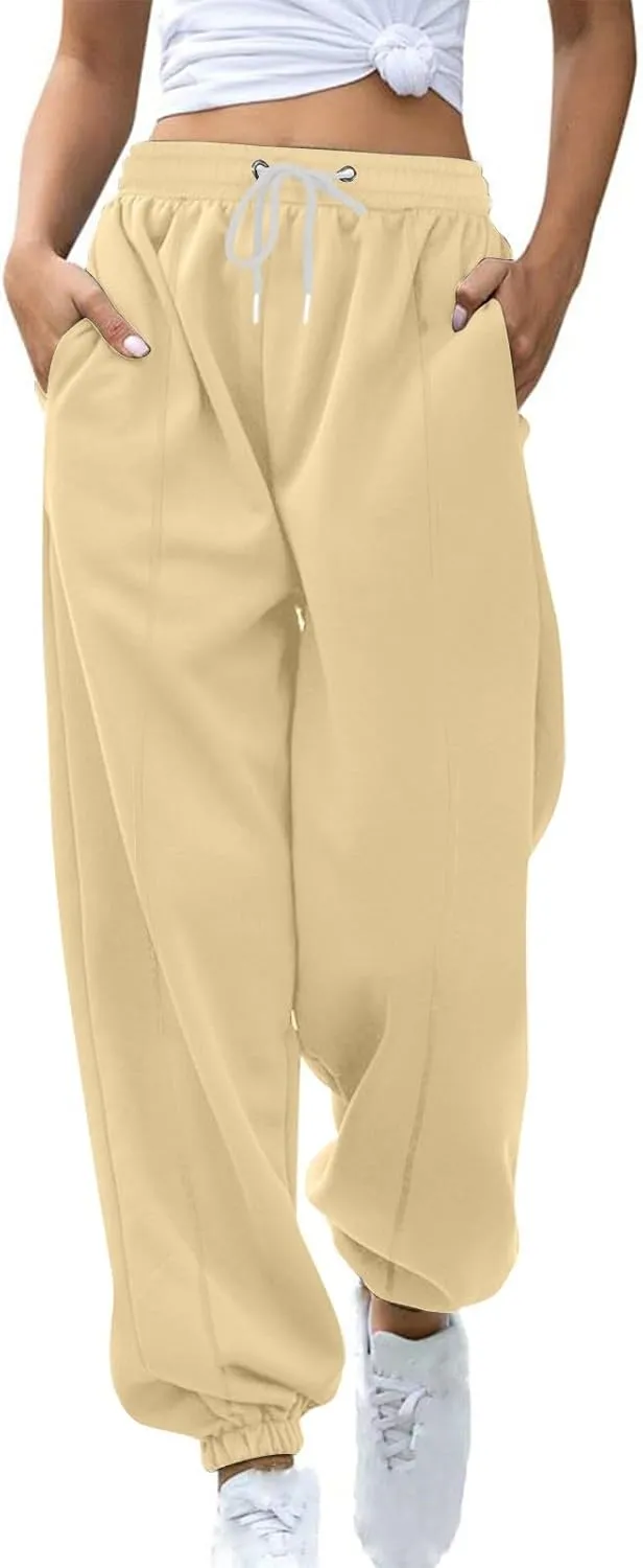 Womens Fleece Lined Sweatpants Warm High Waist Athletic Jogger Pants Winter Thermal Drawstring Lightweight Trousers