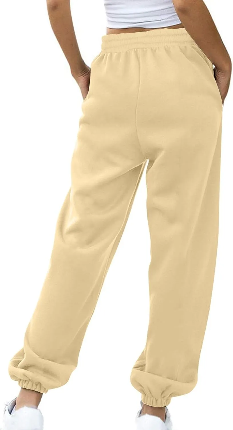 Womens Fleece Lined Sweatpants Warm High Waist Athletic Jogger Pants Winter Thermal Drawstring Lightweight Trousers