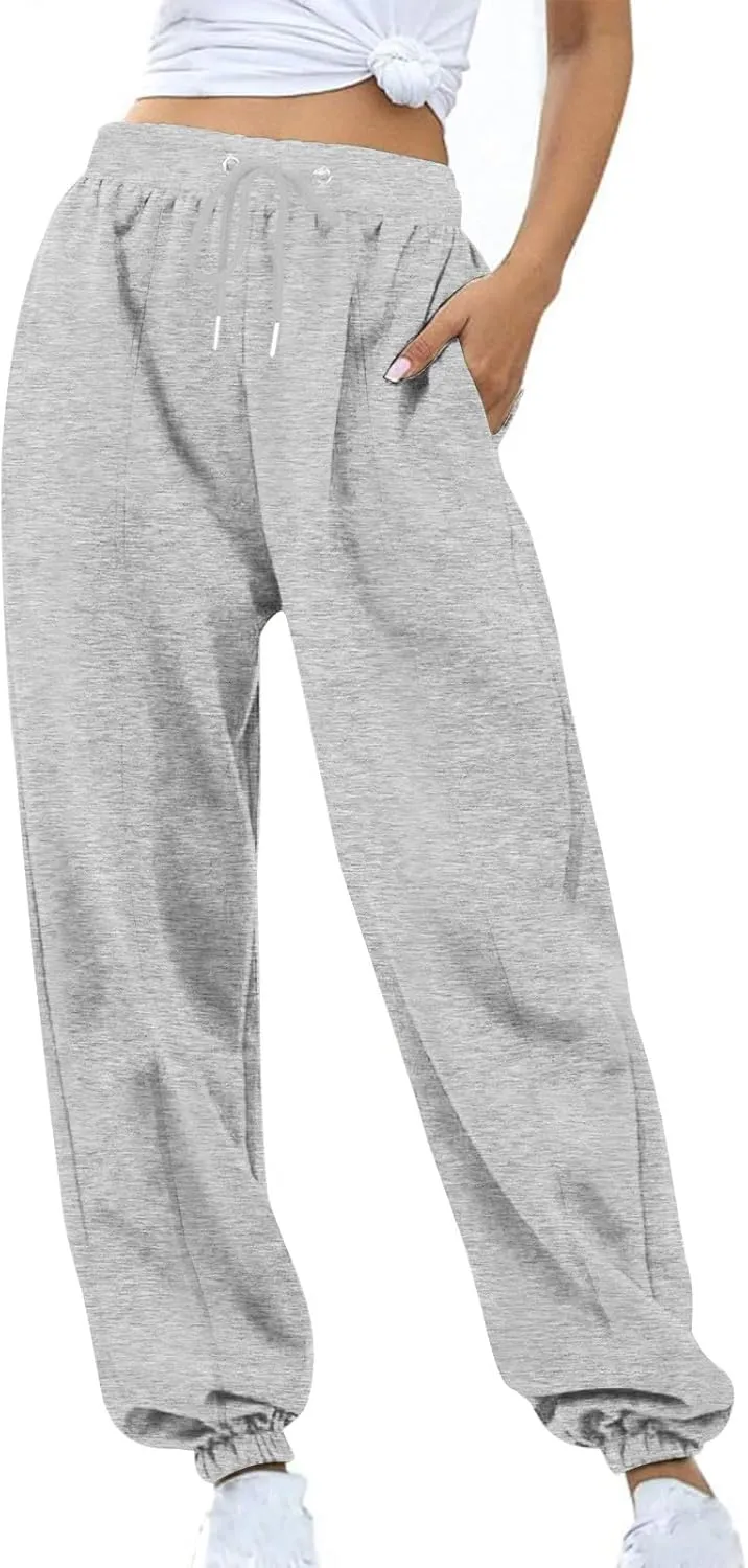 Womens Fleece Lined Sweatpants Warm High Waist Athletic Jogger Pants Winter Thermal Drawstring Lightweight Trousers