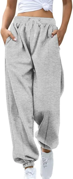 Womens Fleece Lined Sweatpants Warm High Waist Athletic Jogger Pants Winter Thermal Drawstring Lightweight Trousers