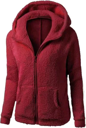 Womens Fluffy Hoodies Sherpa Lightweight Fleece Lined Fall Winter Coats Fuzzy Comfy Warm Plus Size Zip Up Jackets