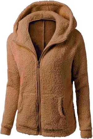 Womens Fluffy Hoodies Sherpa Lightweight Fleece Lined Fall Winter Coats Fuzzy Comfy Warm Plus Size Zip Up Jackets