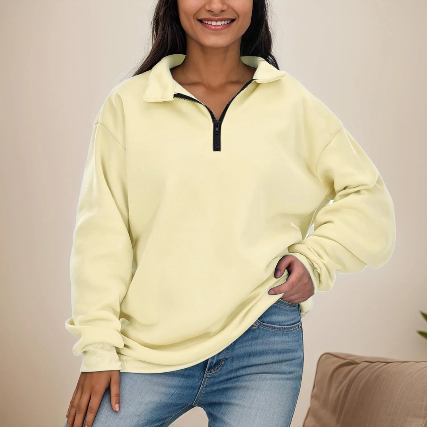 Women's Half Zip Pullover Oversized Casual Long Sleeve Sweatshirts Quarter Zip Teen Girls Fall Y2k Clothes