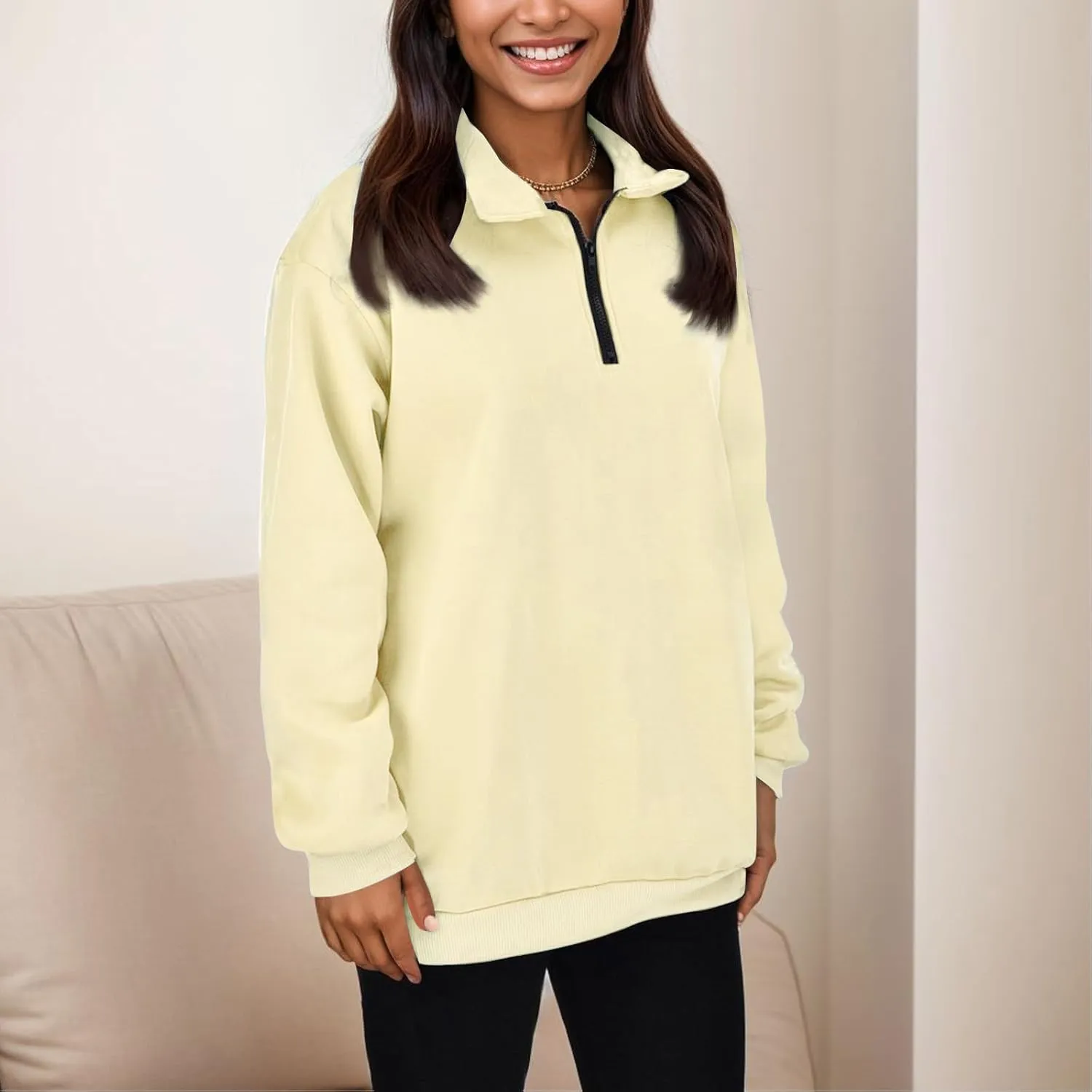 Women's Half Zip Pullover Oversized Casual Long Sleeve Sweatshirts Quarter Zip Teen Girls Fall Y2k Clothes