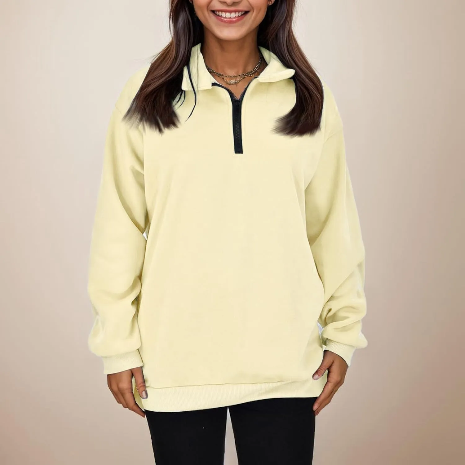 Women's Half Zip Pullover Oversized Casual Long Sleeve Sweatshirts Quarter Zip Teen Girls Fall Y2k Clothes
