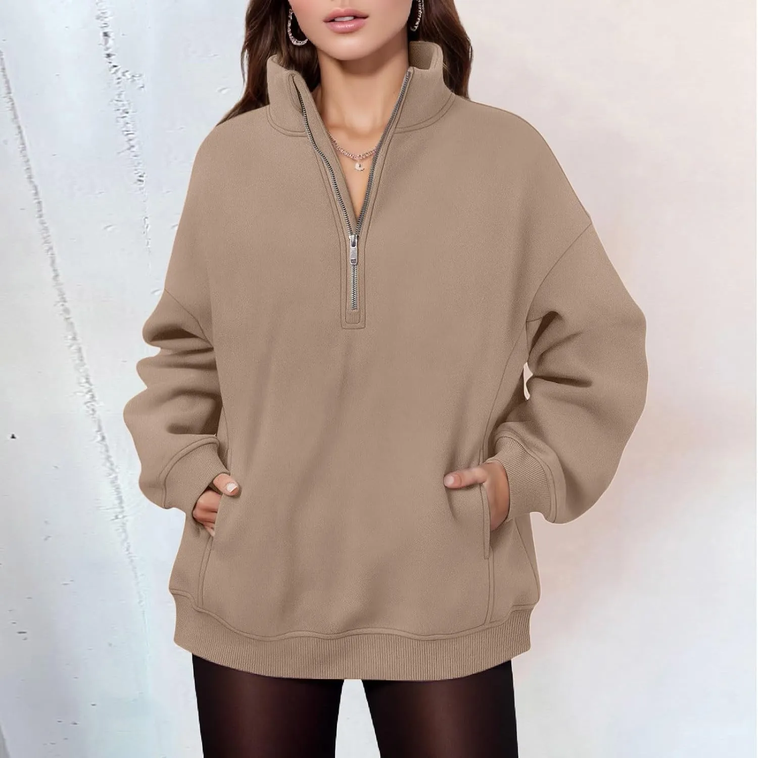 Women's Half Zip Sweatshirts Oversized Loose Long Sleeve Fleece Pullover Workout Warm Fashion Tops with Pocket