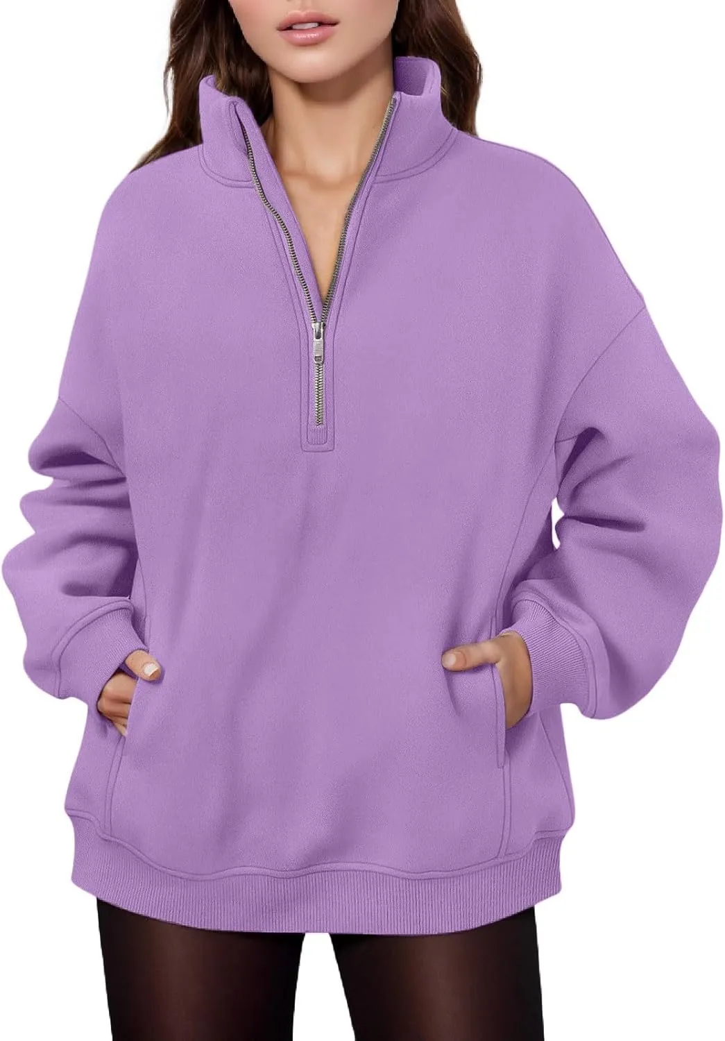 Women's Half Zip Sweatshirts Oversized Loose Long Sleeve Fleece Pullover Workout Warm Fashion Tops with Pocket
