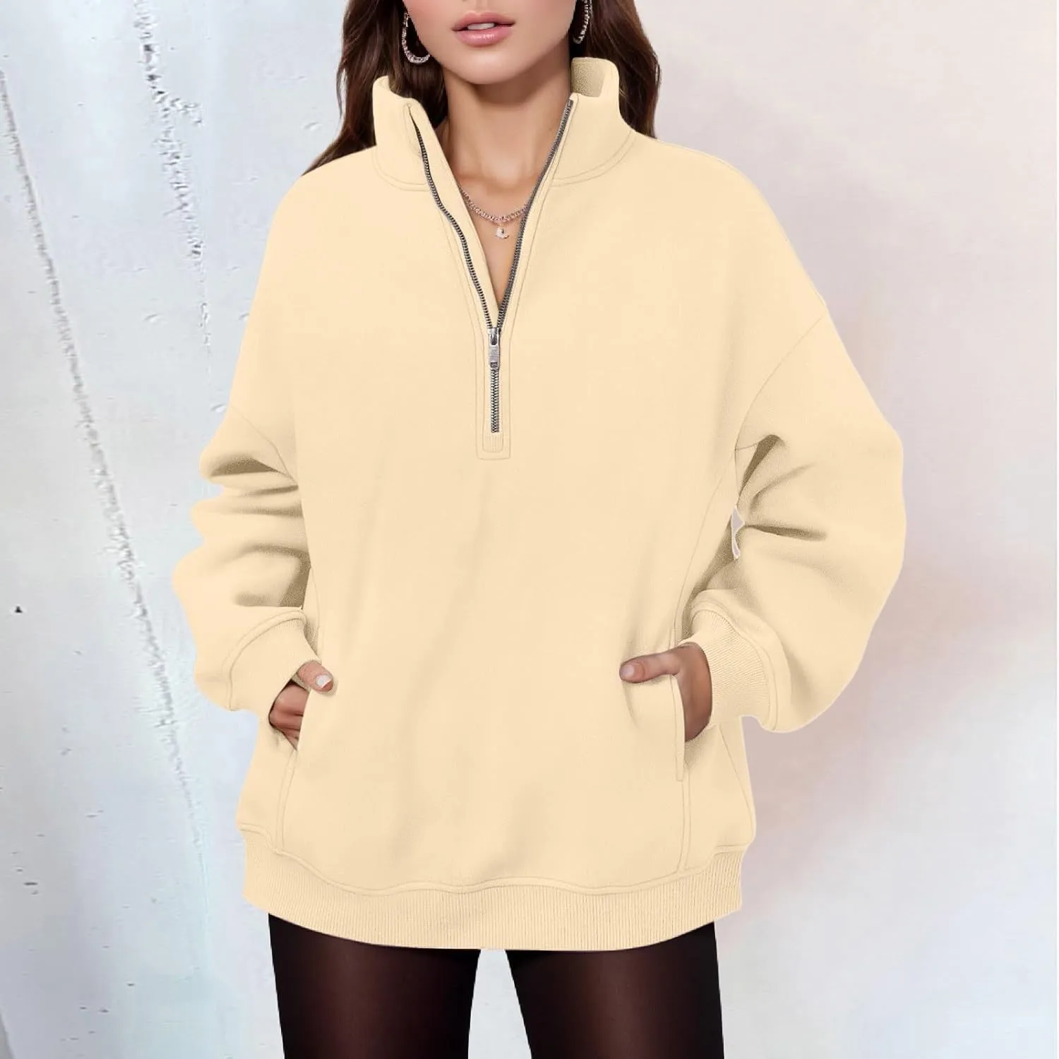 Women's Half Zip Sweatshirts Oversized Loose Long Sleeve Fleece Pullover Workout Warm Fashion Tops with Pocket