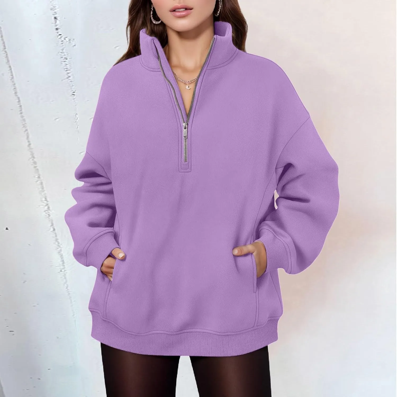 Women's Half Zip Sweatshirts Oversized Loose Long Sleeve Fleece Pullover Workout Warm Fashion Tops with Pocket