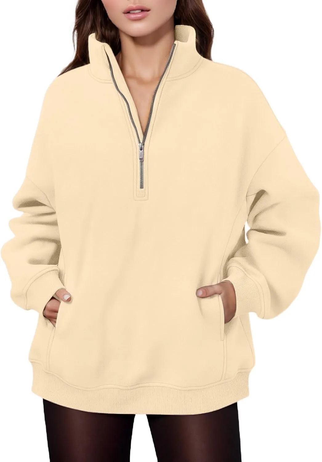 Women's Half Zip Sweatshirts Oversized Loose Long Sleeve Fleece Pullover Workout Warm Fashion Tops with Pocket