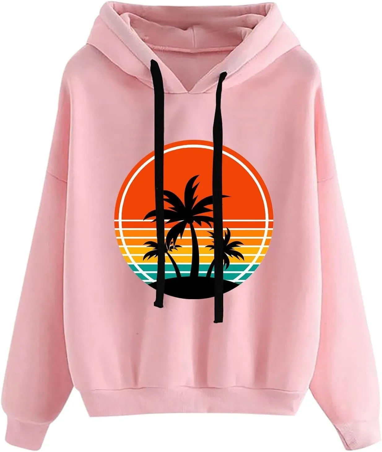 Womens Hawaii Hoodies Oversized Coconut Tree Graphic Sweatshirts Casual Long Sleeve Pullover Cute Printed Tops Graphic