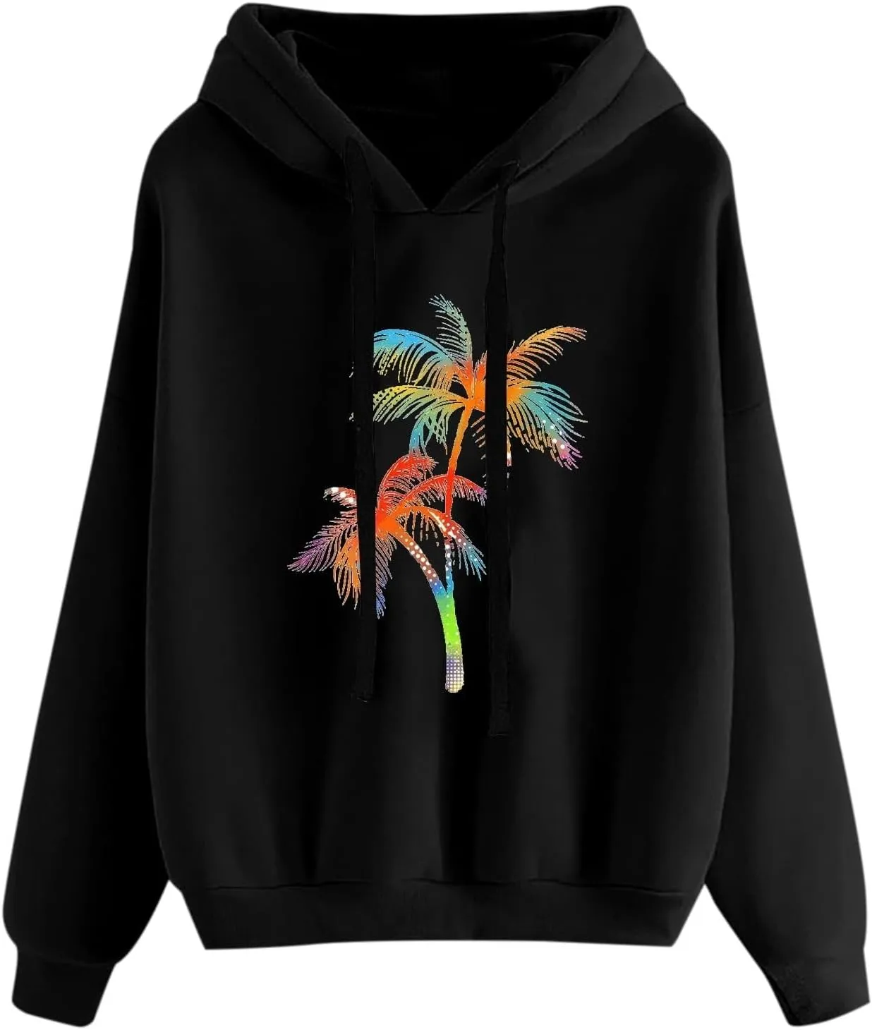 Womens Hawaii Hoodies Oversized Coconut Tree Graphic Sweatshirts Casual Long Sleeve Pullover Cute Printed Tops Graphic