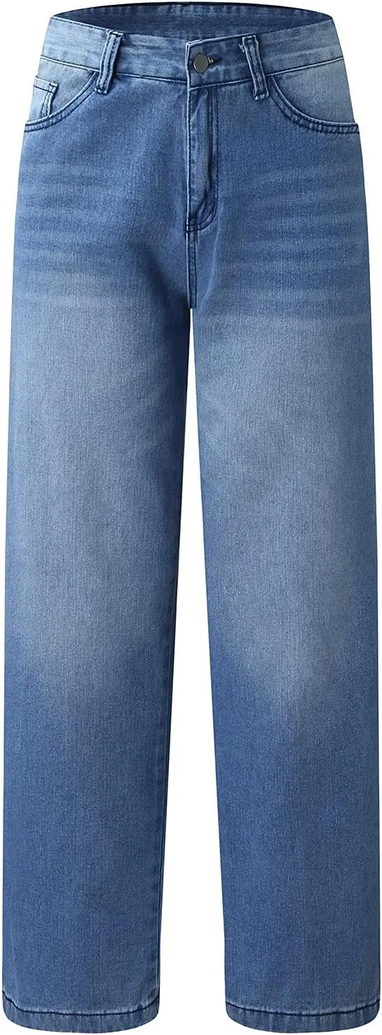 Women's High Waisted Flare Jeans with Belt Bootcut Stretchy Denim Pants Full Length Baggy Ripped Wide-Leg Patchwork Pants