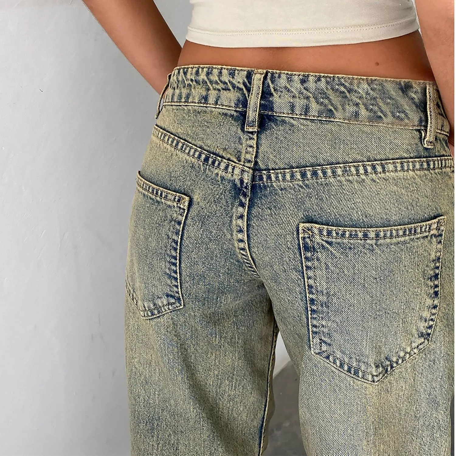 Women's High Waisted Flare Jeans with Belt Bootcut Stretchy Denim Pants Full Length Baggy Ripped Wide-Leg Patchwork Pants