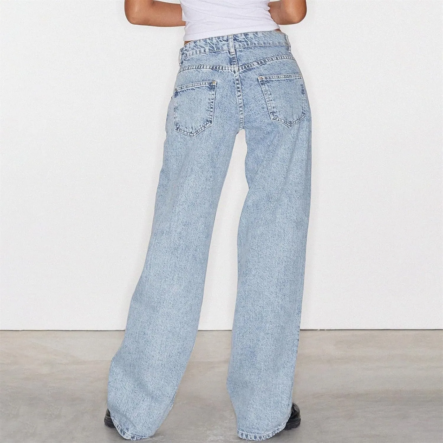 Women's High Waisted Flare Jeans with Belt Bootcut Stretchy Denim Pants Full Length Baggy Ripped Wide-Leg Patchwork Pants