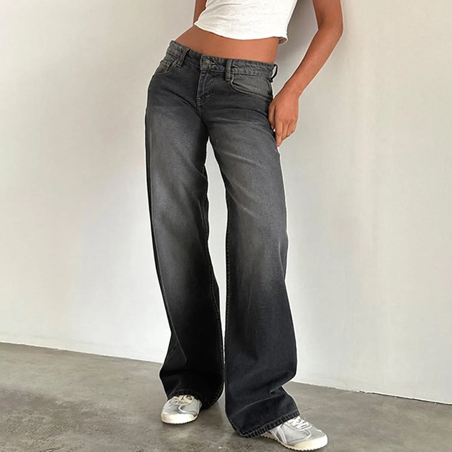 Women's High Waisted Flare Jeans with Belt Bootcut Stretchy Denim Pants Full Length Baggy Ripped Wide-Leg Patchwork Pants