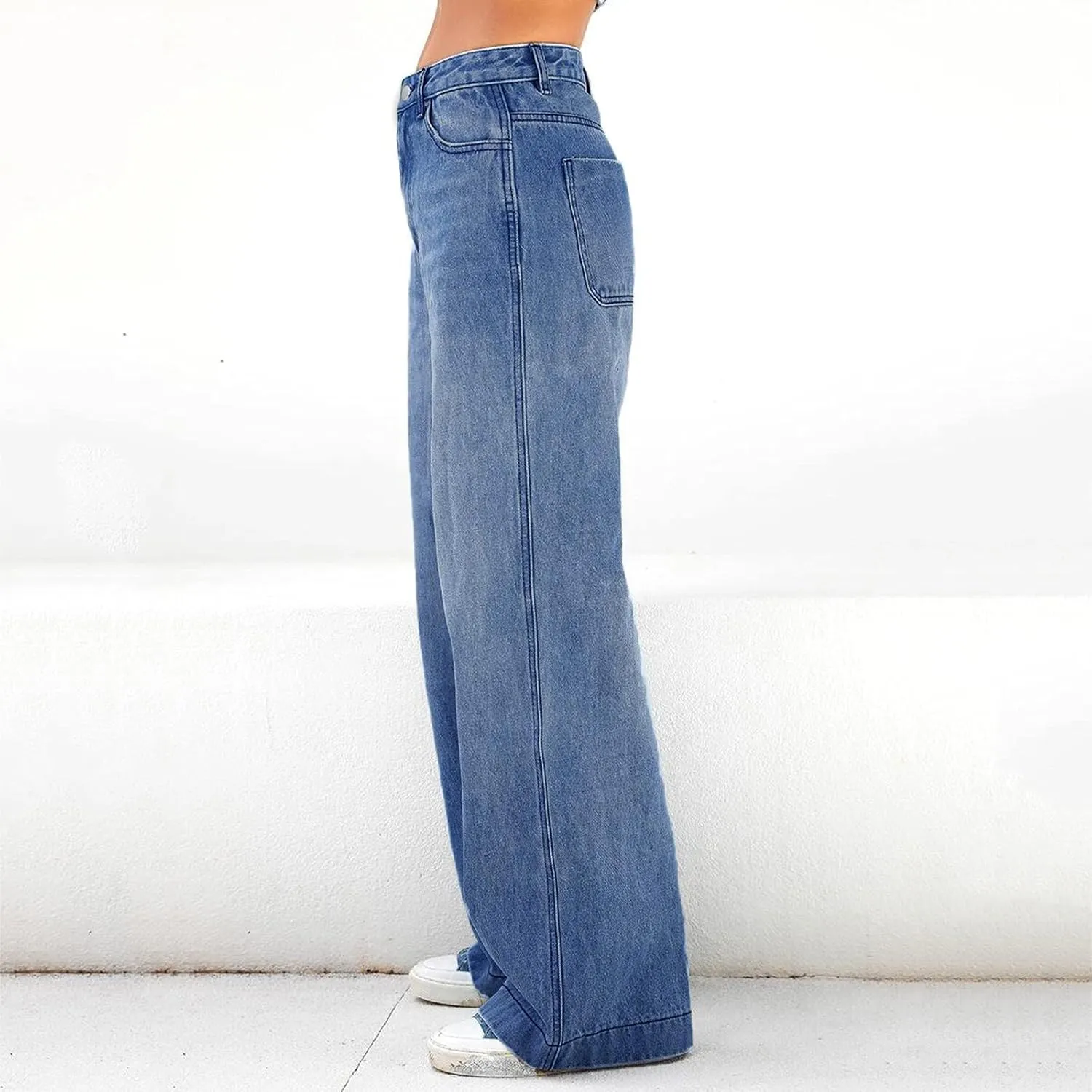 Women's High Waisted Flare Jeans with Belt Bootcut Stretchy Denim Pants Full Length Baggy Ripped Wide-Leg Patchwork Pants