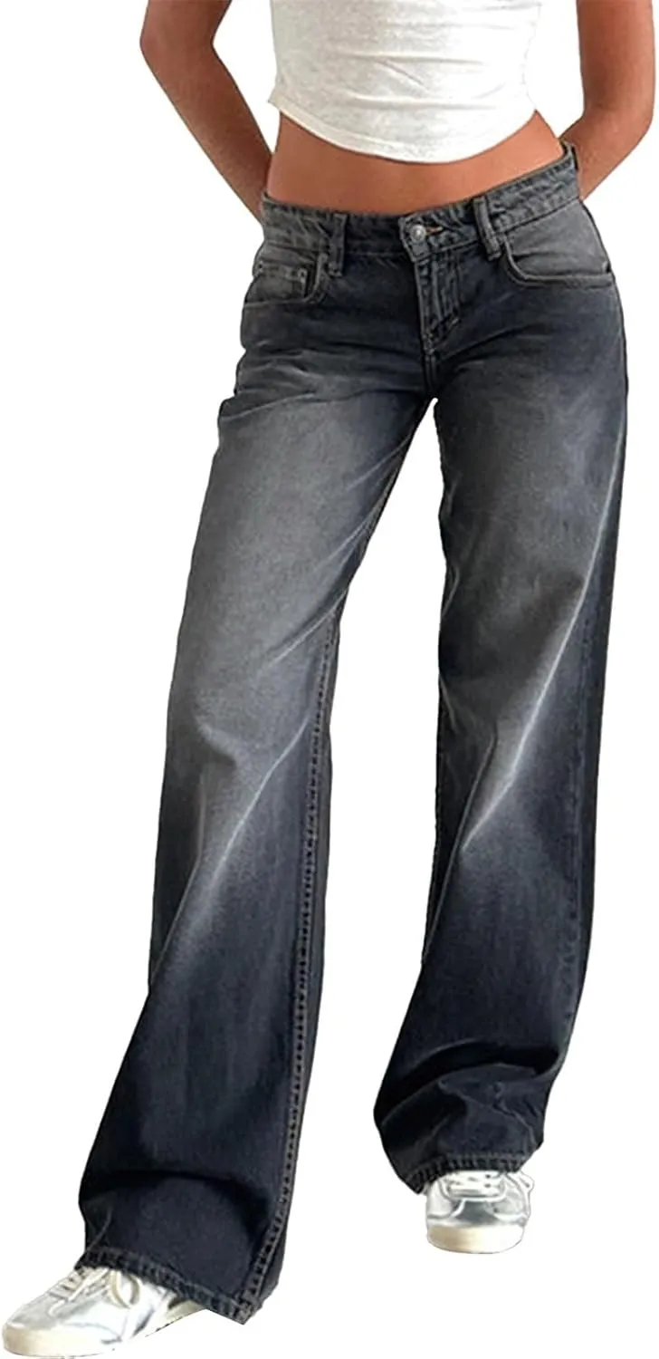 Women's High Waisted Flare Jeans with Belt Bootcut Stretchy Denim Pants Full Length Baggy Ripped Wide-Leg Patchwork Pants