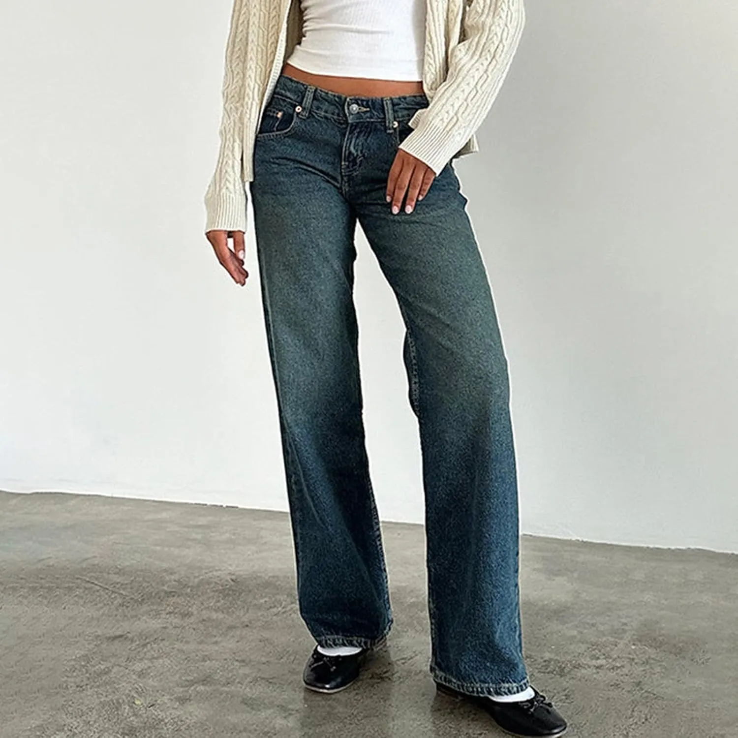 Women's High Waisted Flare Jeans with Belt Bootcut Stretchy Denim Pants Full Length Baggy Ripped Wide-Leg Patchwork Pants