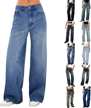Women's High Waisted Flare Jeans with Belt Bootcut Stretchy Denim Pants Full Length Baggy Ripped Wide-Leg Patchwork Pants