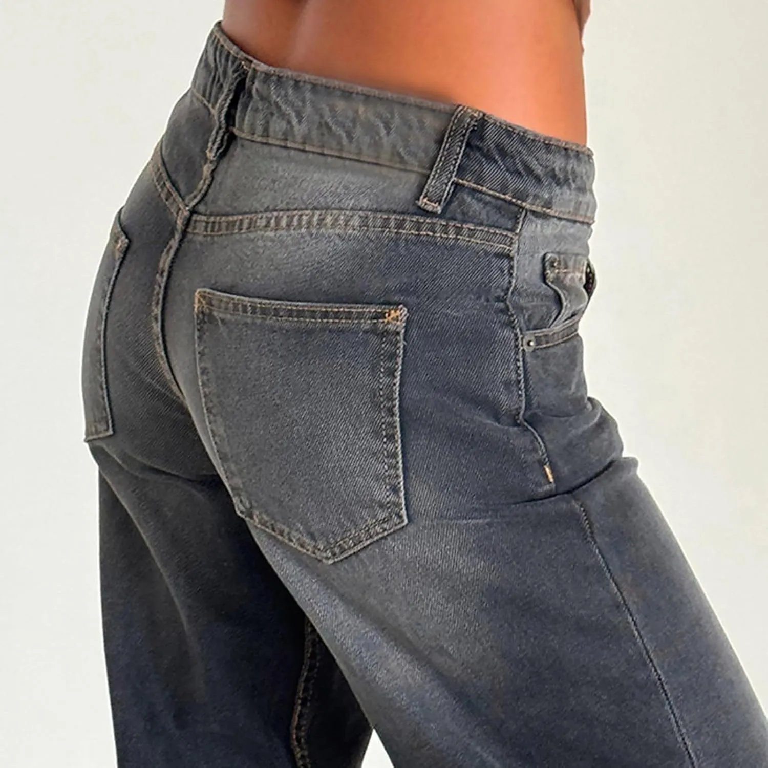 Women's High Waisted Flare Jeans with Belt Bootcut Stretchy Denim Pants Full Length Baggy Ripped Wide-Leg Patchwork Pants