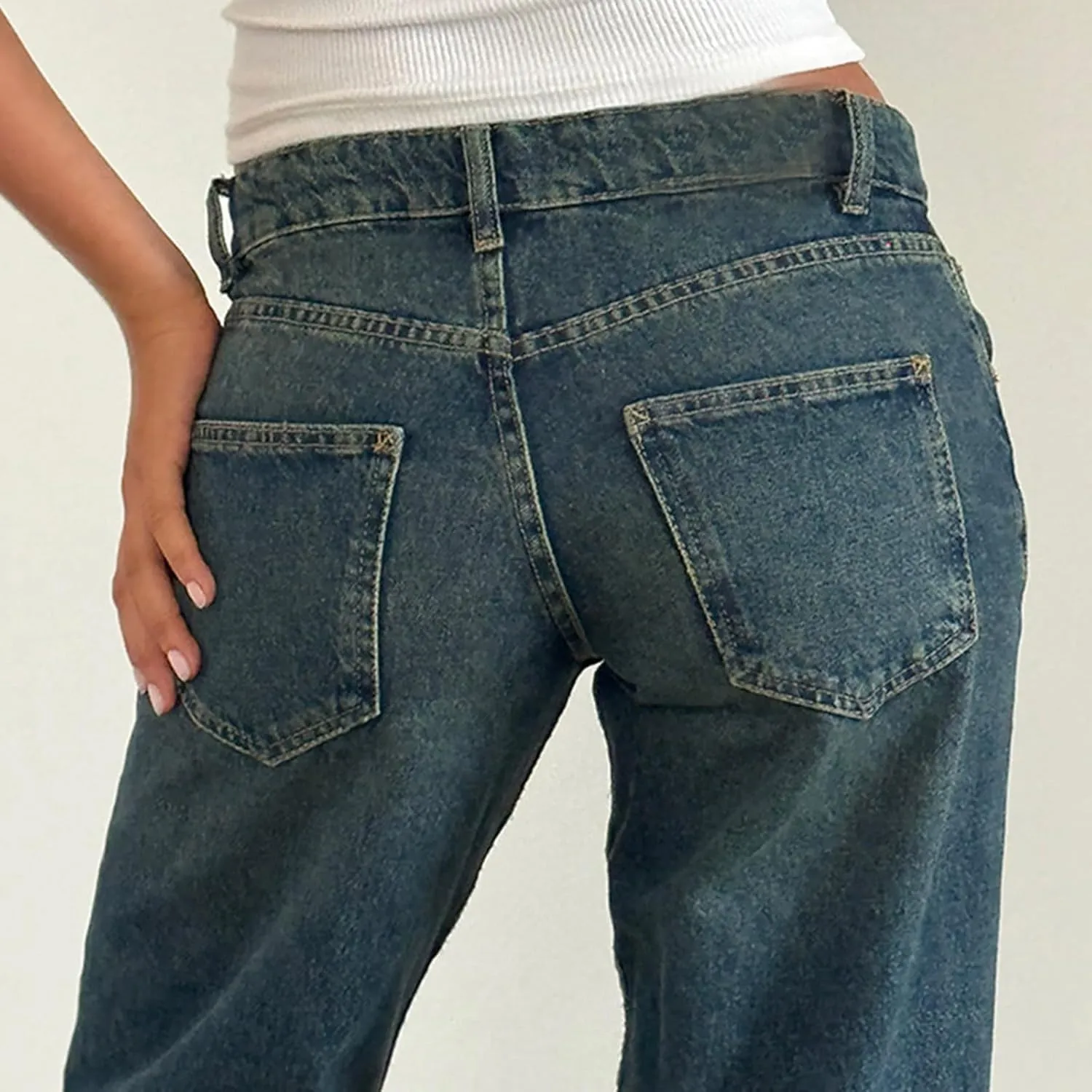 Women's High Waisted Flare Jeans with Belt Bootcut Stretchy Denim Pants Full Length Baggy Ripped Wide-Leg Patchwork Pants