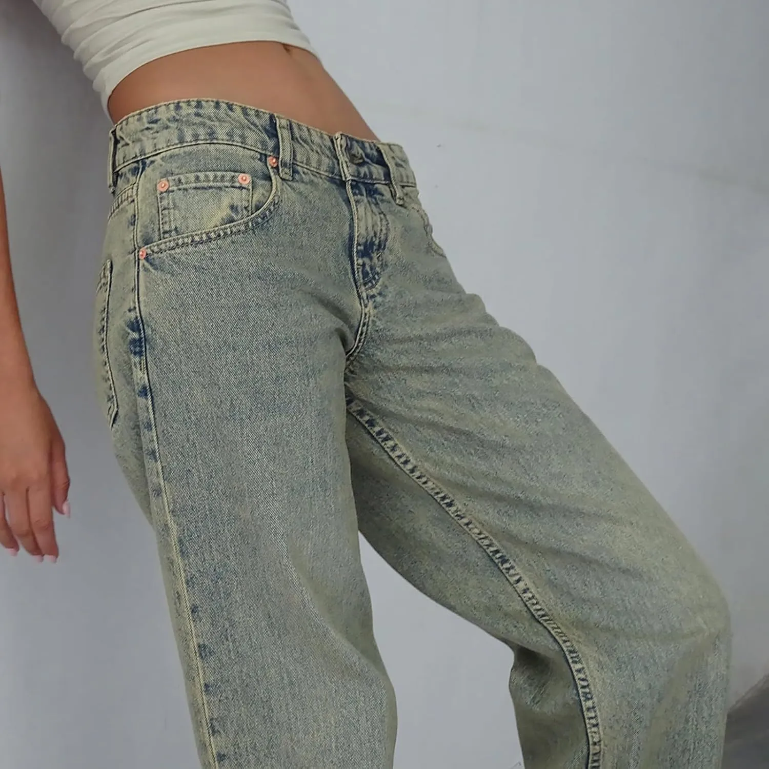 Women's High Waisted Flare Jeans with Belt Bootcut Stretchy Denim Pants Full Length Baggy Ripped Wide-Leg Patchwork Pants