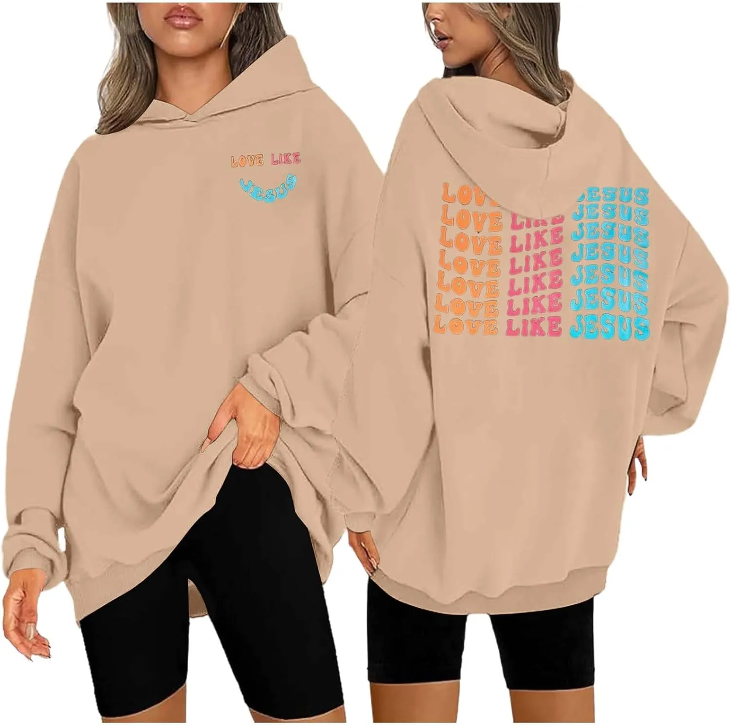 Women's Hoodies Casual Loose Letter Graphic Print Sweatshirt Light Pullover Long Sleeve Oversized Tops with Pocket