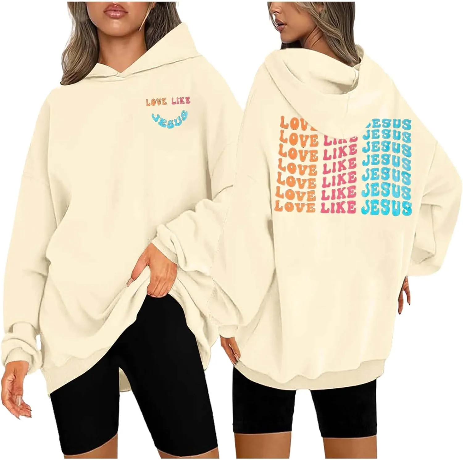 Women's Hoodies Casual Loose Letter Graphic Print Sweatshirt Light Pullover Long Sleeve Oversized Tops with Pocket