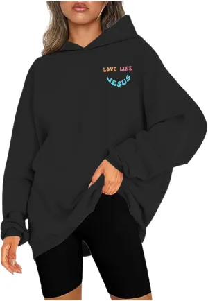 Women's Hoodies Casual Loose Letter Graphic Print Sweatshirt Light Pullover Long Sleeve Oversized Tops with Pocket