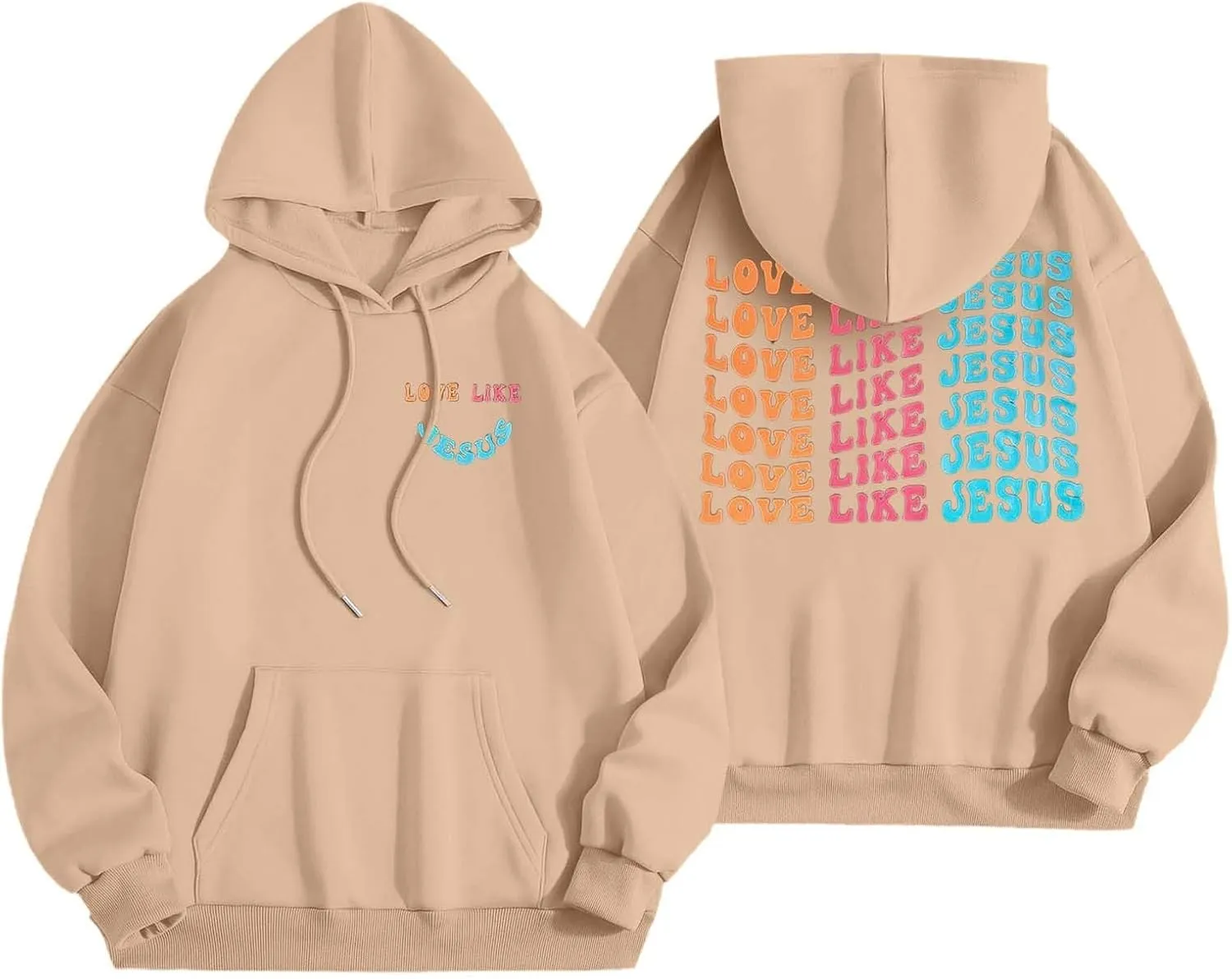 Women's Hoodies Casual Loose Letter Graphic Print Sweatshirt Light Pullover Long Sleeve Oversized Tops with Pocket