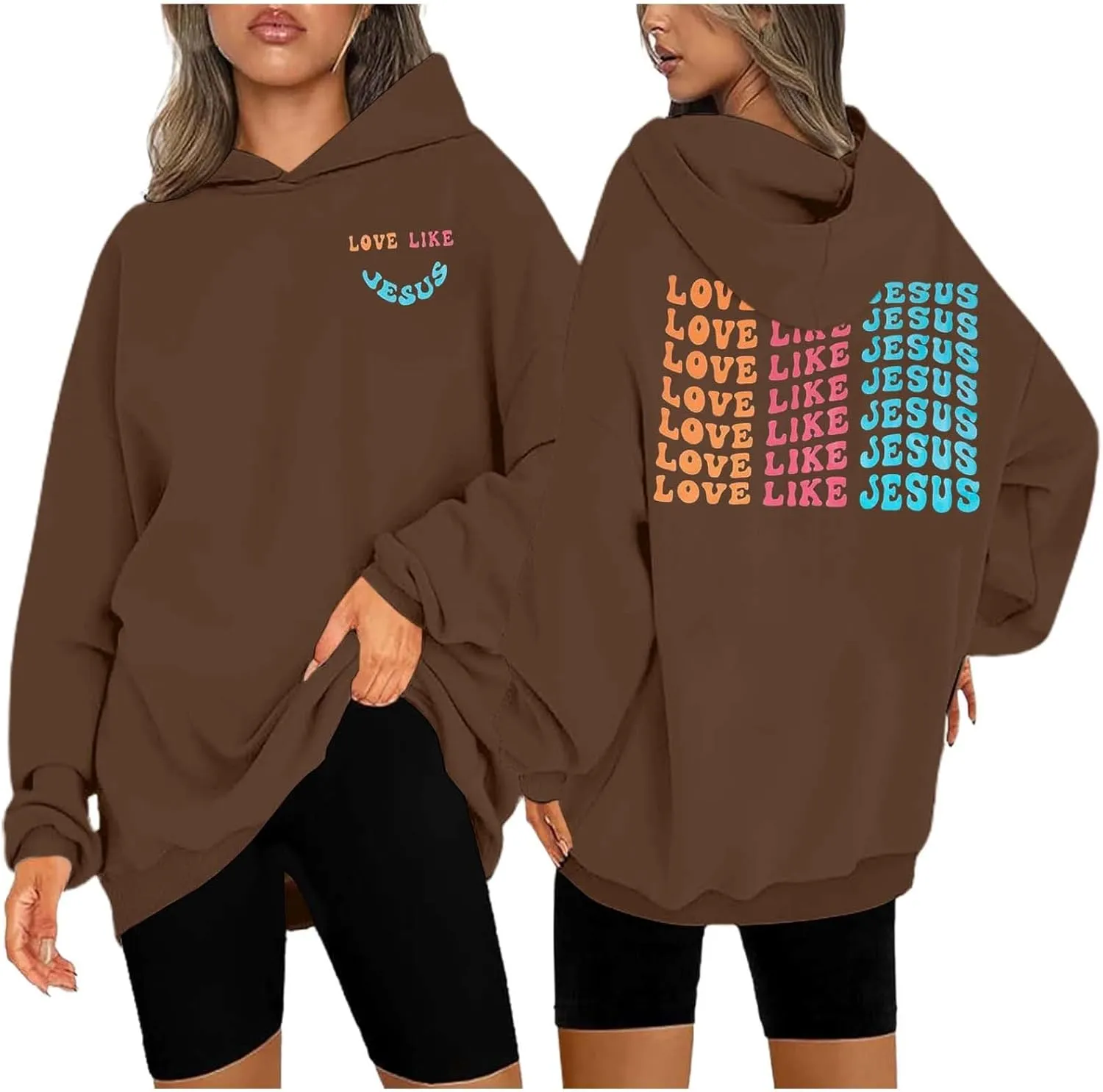 Women's Hoodies Casual Loose Letter Graphic Print Sweatshirt Light Pullover Long Sleeve Oversized Tops with Pocket