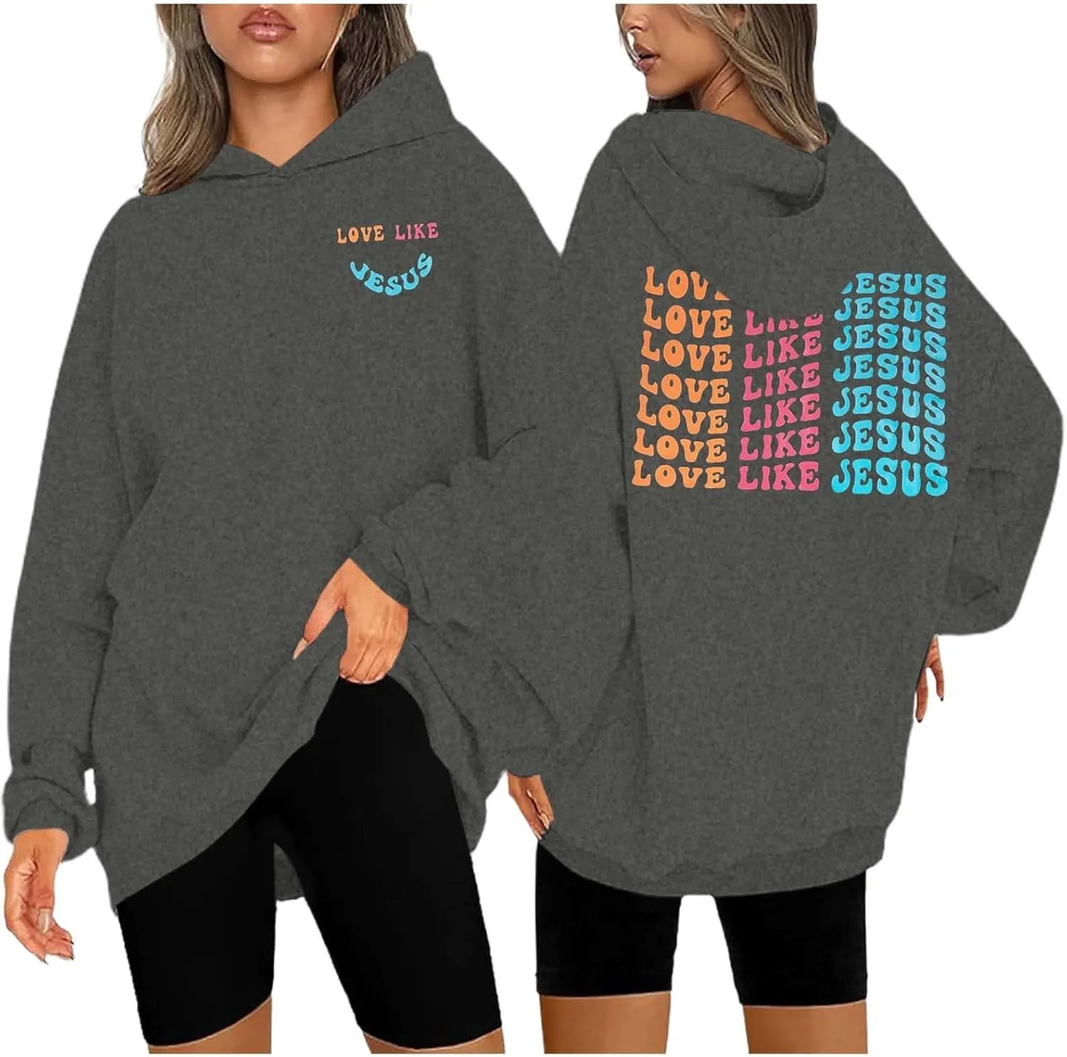 Women's Hoodies Casual Loose Letter Graphic Print Sweatshirt Light Pullover Long Sleeve Oversized Tops with Pocket