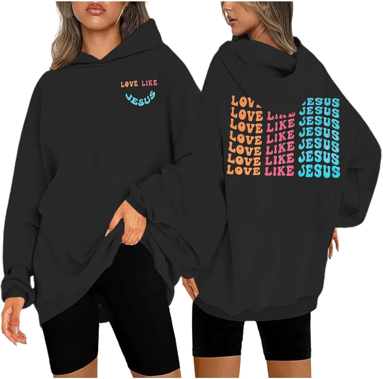 Women's Hoodies Casual Loose Letter Graphic Print Sweatshirt Light Pullover Long Sleeve Oversized Tops with Pocket