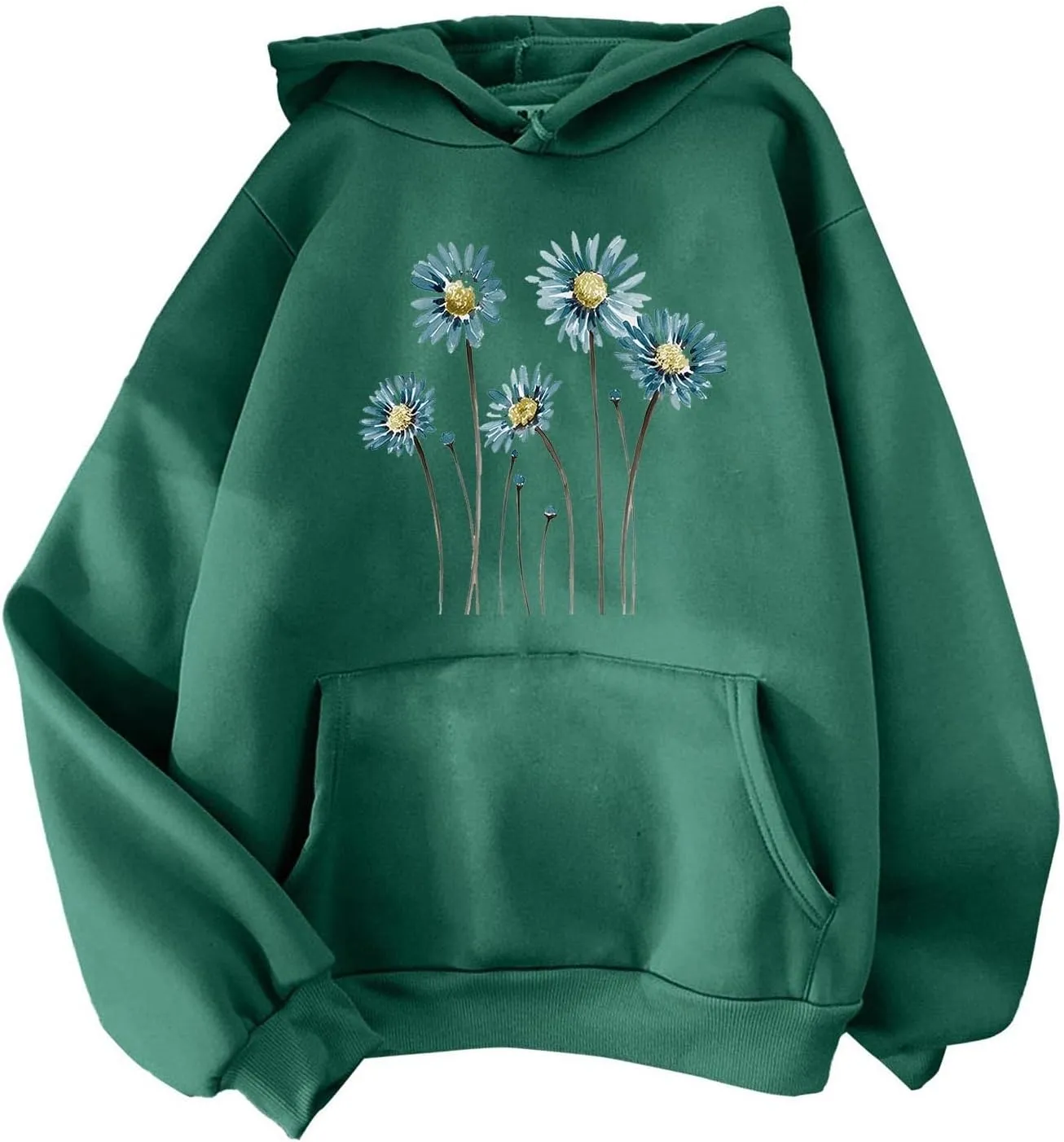 Womens Hoodies Fall Long Sleeve Drawstring Pullover Tops With Pocket Fashion Print Loose Casual Sweatshirt