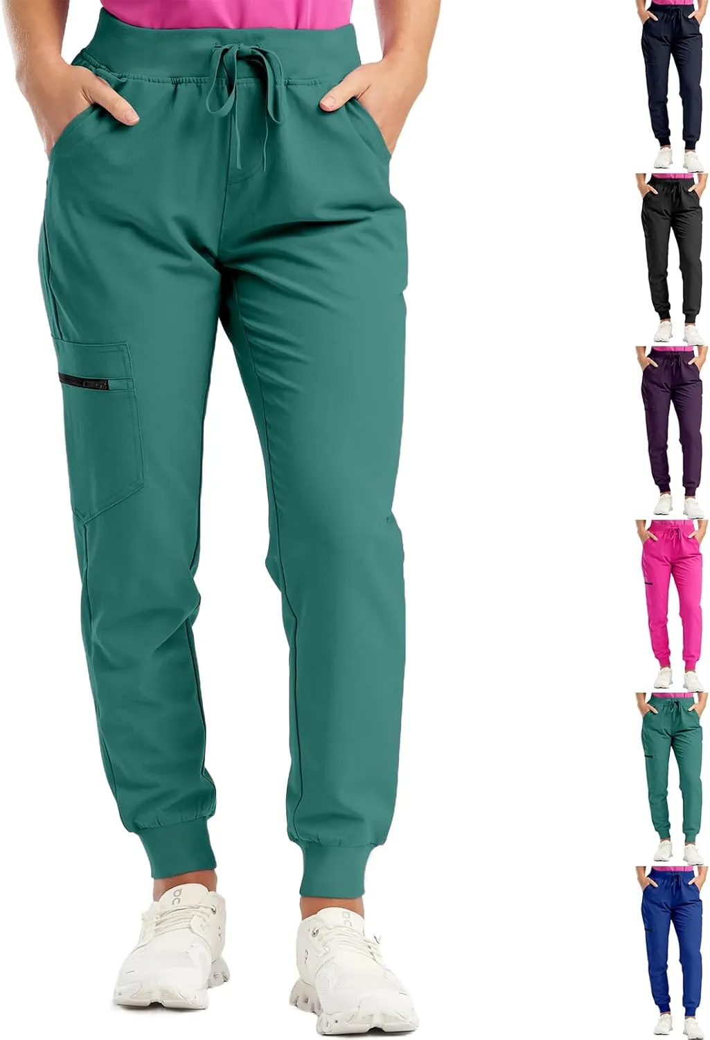 Womens Jogger Scrub Pants High Waisted Drawstring Joggers with Pockets Casual Stretch Cargo Lounge Pants
