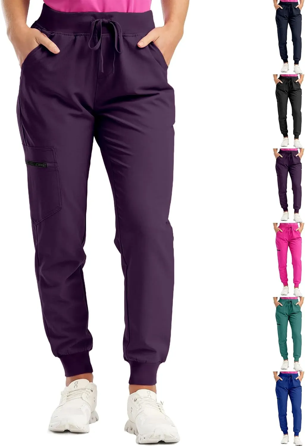 Womens Jogger Scrub Pants High Waisted Drawstring Joggers with Pockets Casual Stretch Cargo Lounge Pants