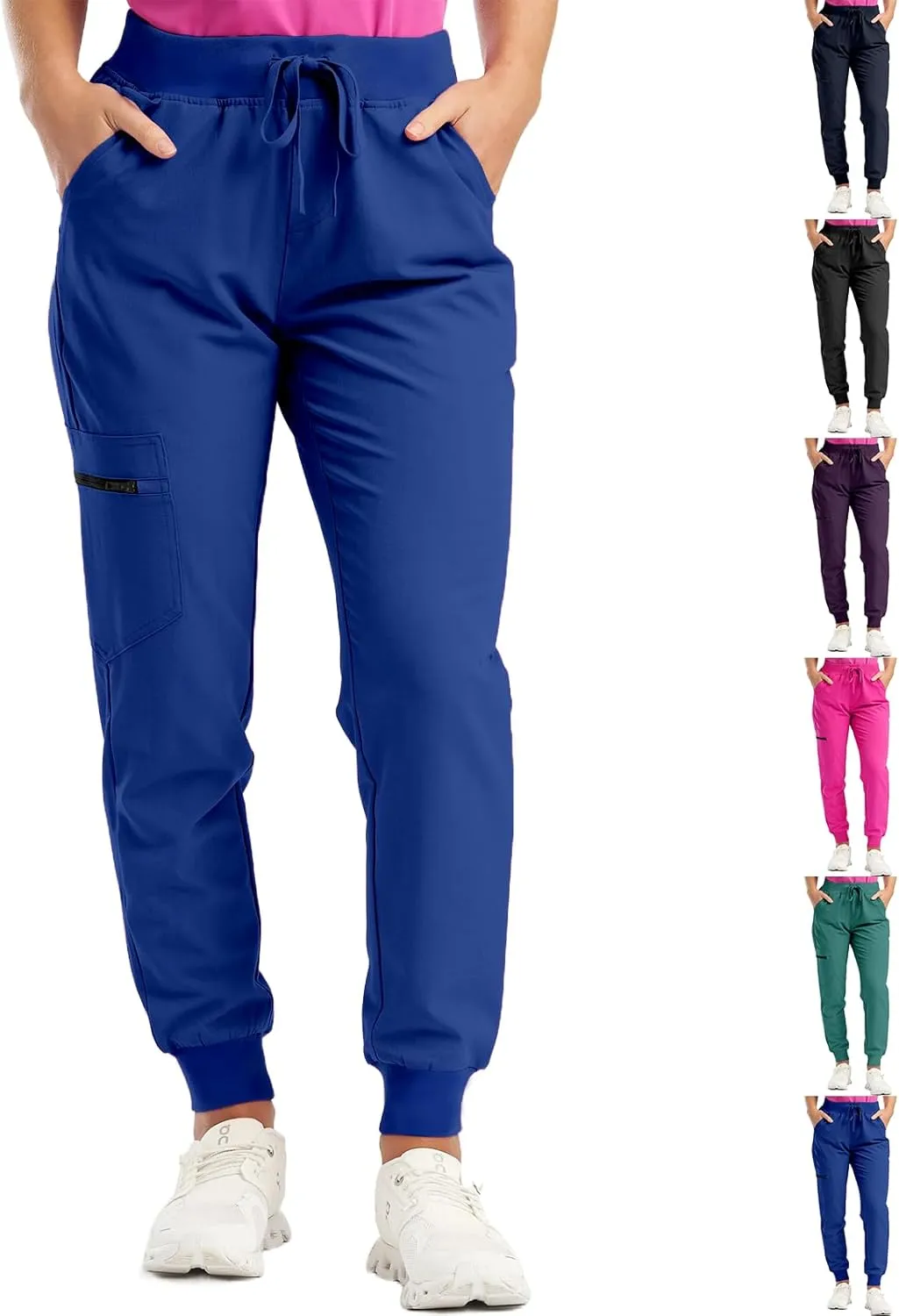 Womens Jogger Scrub Pants High Waisted Drawstring Joggers with Pockets Casual Stretch Cargo Lounge Pants