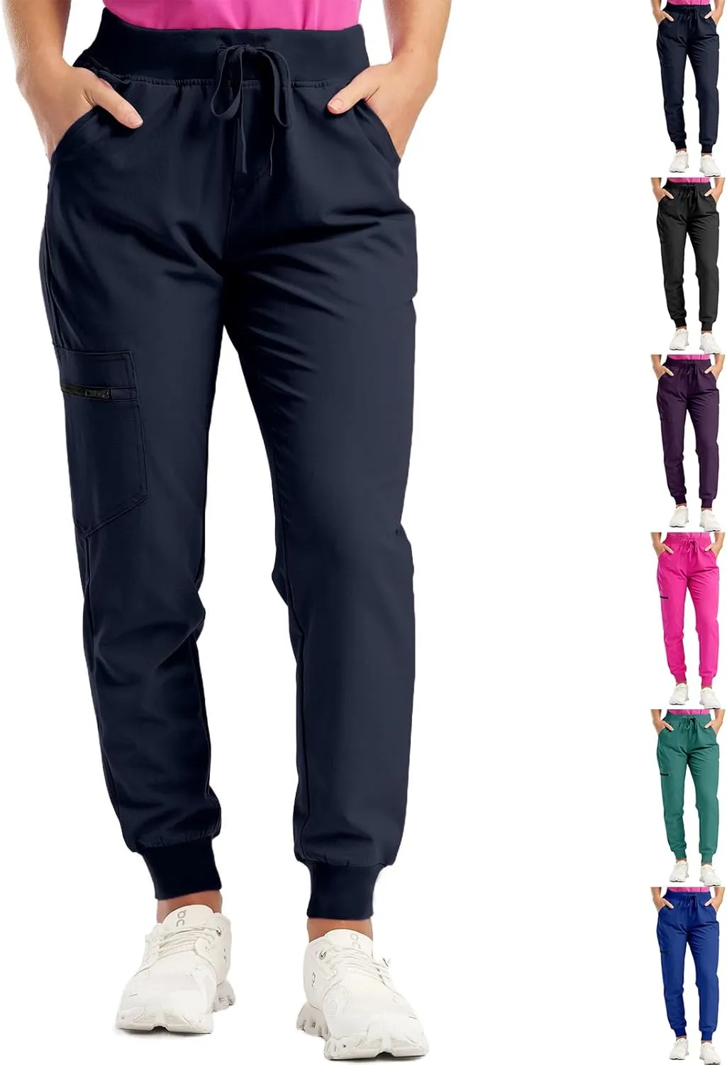 Womens Jogger Scrub Pants High Waisted Drawstring Joggers with Pockets Casual Stretch Cargo Lounge Pants
