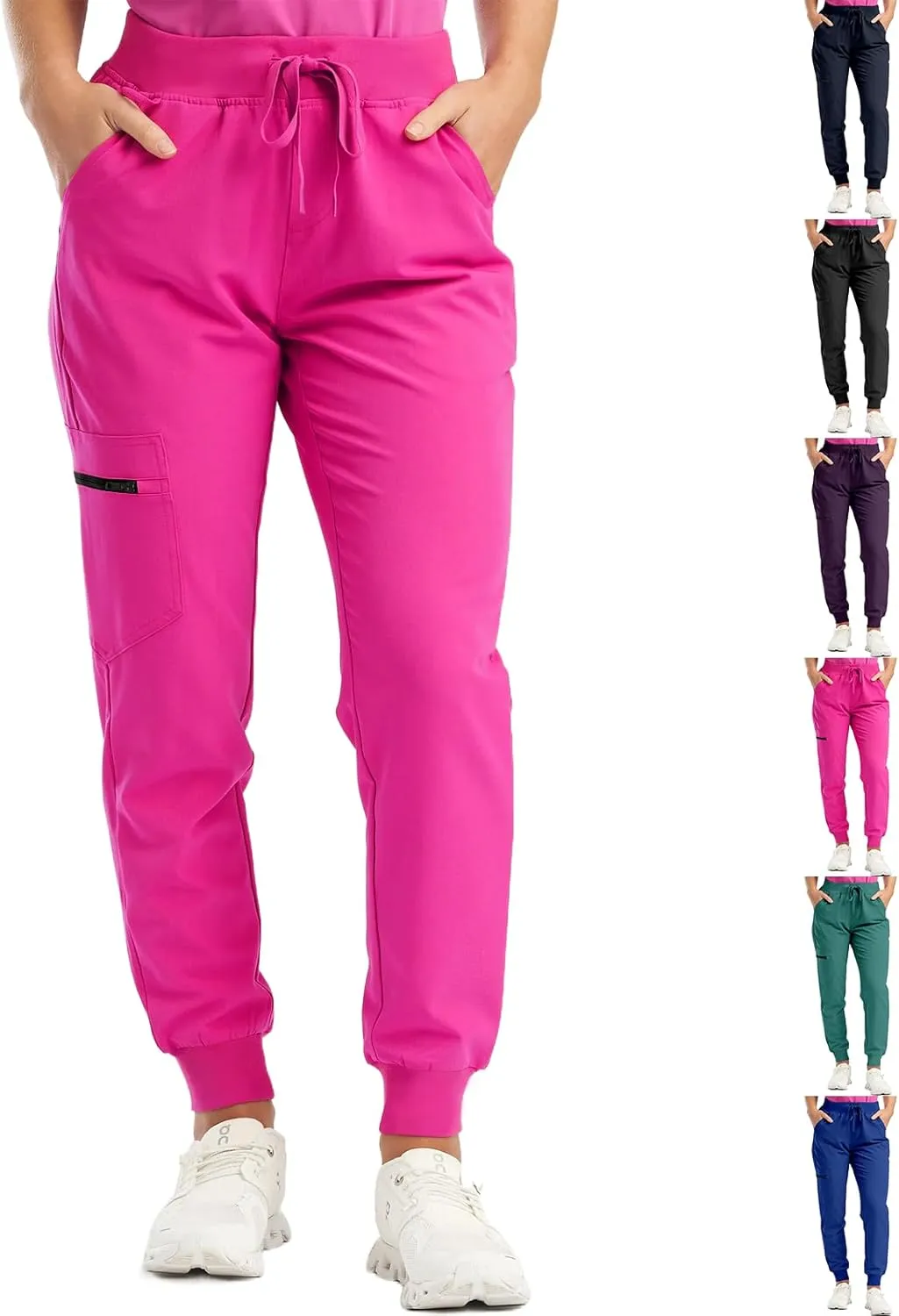Womens Jogger Scrub Pants High Waisted Drawstring Joggers with Pockets Casual Stretch Cargo Lounge Pants