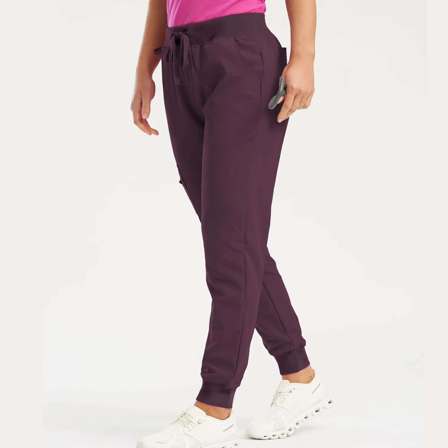 Womens Jogger Scrub Pants High Waisted Drawstring Joggers with Pockets Casual Stretch Cargo Lounge Pants