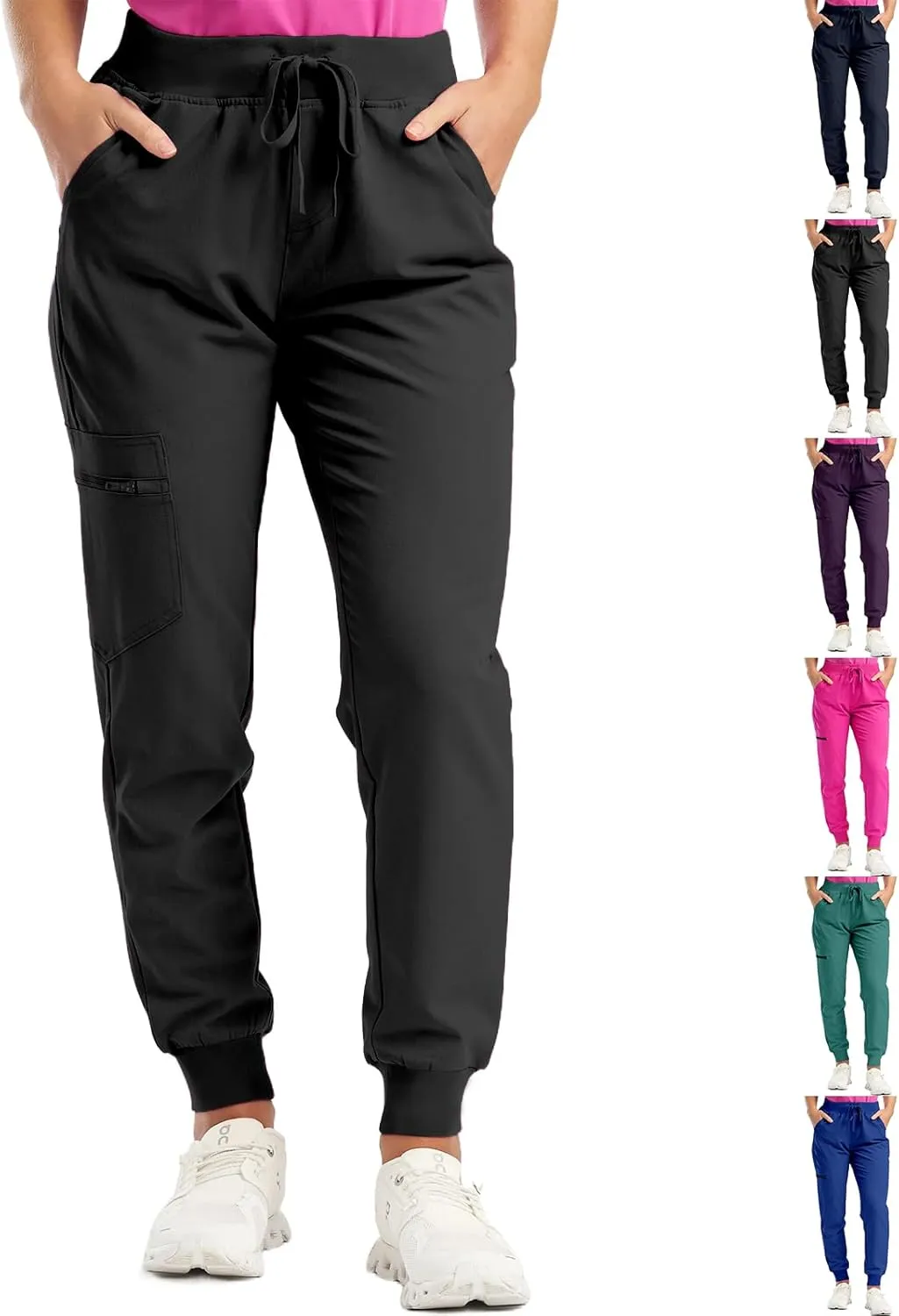 Womens Jogger Scrub Pants High Waisted Drawstring Joggers with Pockets Casual Stretch Cargo Lounge Pants