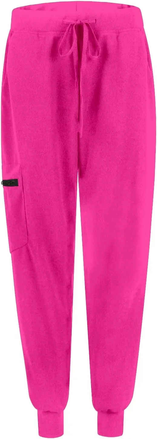 Womens Jogger Scrub Pants High Waisted Drawstring Joggers with Pockets Casual Stretch Cargo Lounge Pants