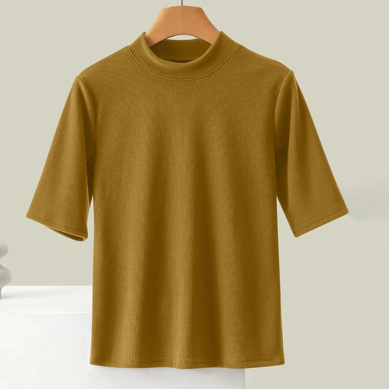 Women's Knitted T-Shirt 2025 Summer Vacation Tops Short Sleeve Crewneck Basic Blouses Trendy Solid Color Tees