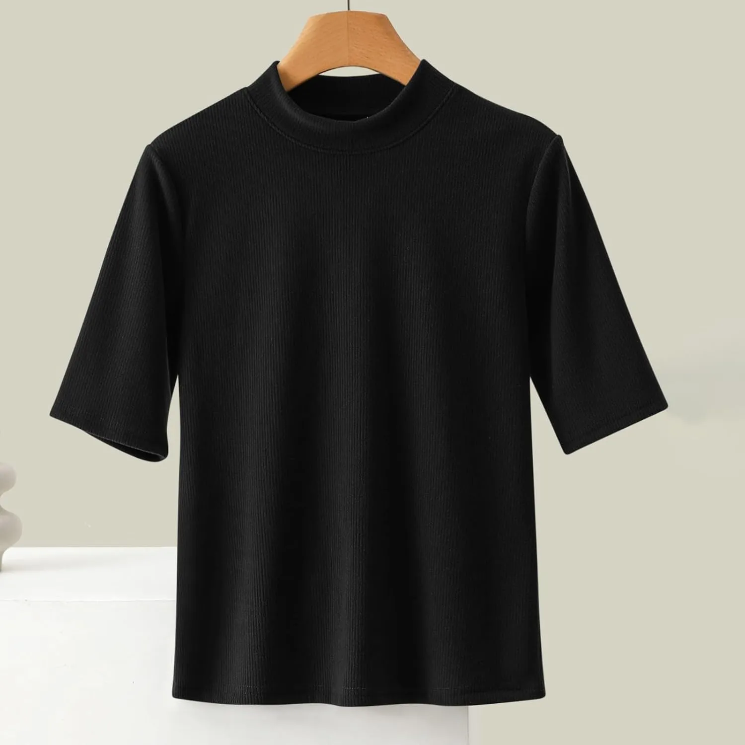 Women's Knitted T-Shirt 2025 Summer Vacation Tops Short Sleeve Crewneck Basic Blouses Trendy Solid Color Tees
