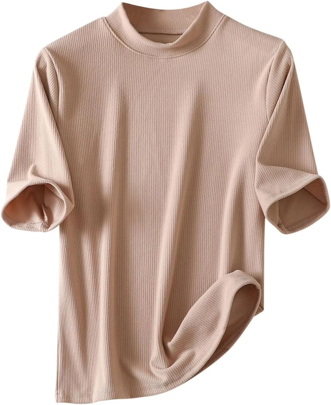 Women's Knitted T-Shirt 2025 Summer Vacation Tops Short Sleeve Crewneck Basic Blouses Trendy Solid Color Tees