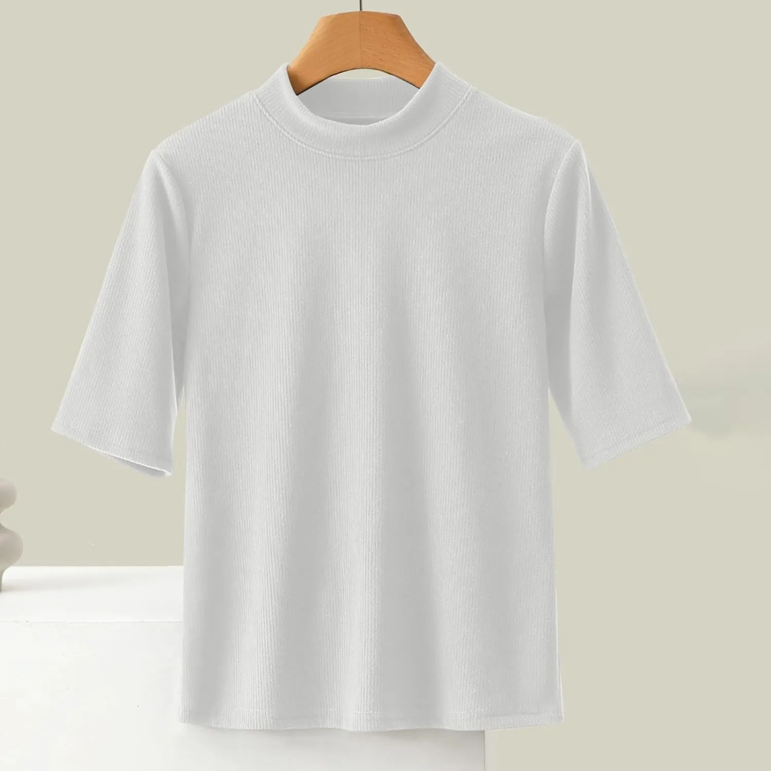 Women's Knitted T-Shirt 2025 Summer Vacation Tops Short Sleeve Crewneck Basic Blouses Trendy Solid Color Tees