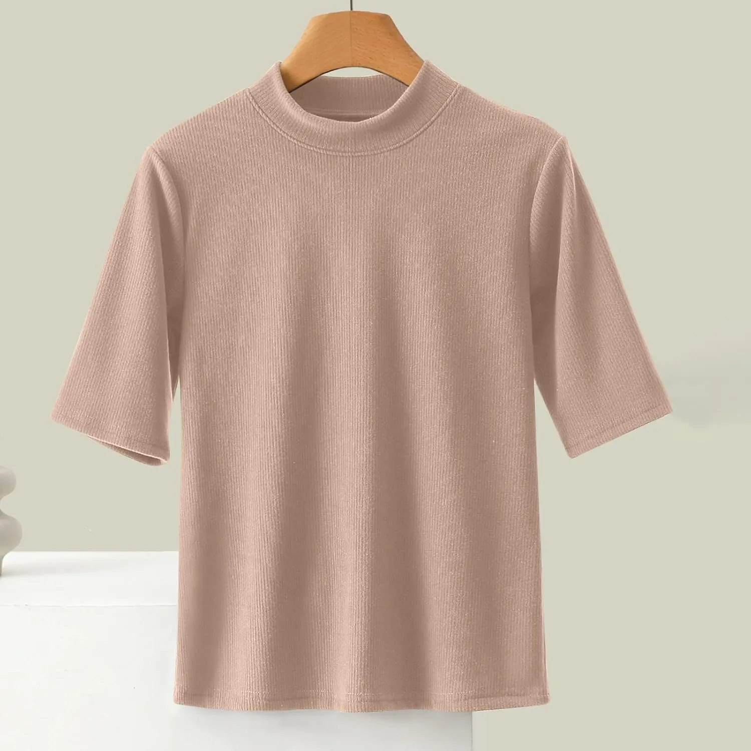 Women's Knitted T-Shirt 2025 Summer Vacation Tops Short Sleeve Crewneck Basic Blouses Trendy Solid Color Tees